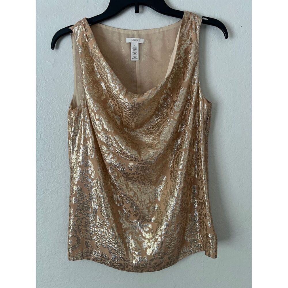 Like New! J. Crew Gold Metallic Cowl Neck Sleeveless Silk Blouse in Size 0
